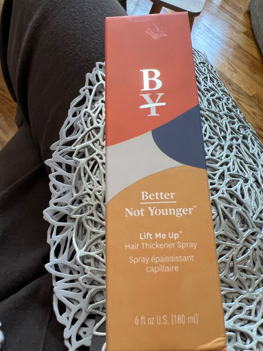 Better Not Younger Lift me up hair thickening spray.